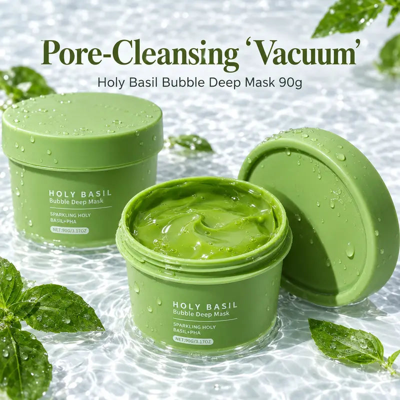 Holy Basil Bubble Deep Mask – Skin Detox Recipe Clay Bubble Mask with Sparkling Holy Basil & PHA, Gently Detoxifies Pores and Removes Blackheads, Korean Wash-Off Pack for Clearer Skin, 90G