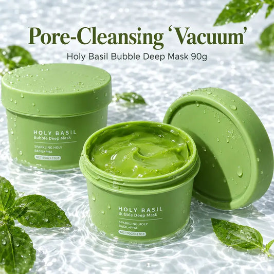 Holy Basil Bubble Deep Mask – Skin Detox Recipe Clay Bubble Mask with Sparkling Holy Basil & PHA, Gently Detoxifies Pores and Removes Blackheads, Korean Wash-Off Pack for Clearer Skin, 90G